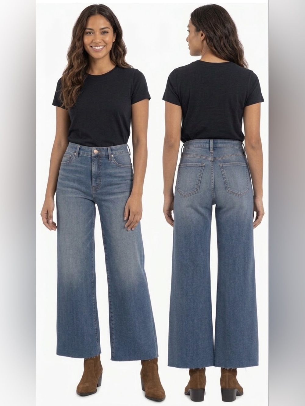NWT KUT from the Kloth Meg Fab Ab High Waist Raw Hem Ankle Wide Leg Jeans SZ 14